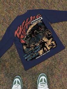 Y2k Astronaut Art Punk Long Sleeve Shirts ,Sky Double-Sided Printing,Christmas Style Graphic T Shirt Cotton,Fashionable Hip-Hop For Men -  Long Sleeve T-Shirts, Funny Vintage Shirts,Regular Fit, Street Style, Digital Print,  Ideal Gift - 寶藍色 - 查看 6
