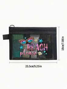 Large-Capacity Transparent Mesh Makeup Bag With"Beach Please" Pattern, Portable Travel Makeup Storage Bag, Colorful Beach-Themed Storage Bag With Zipper Closure,Makeup Bag, Skincare Bag,Portable Storage For Vacations And Travel, Summery Theme - Multicolor - View 11