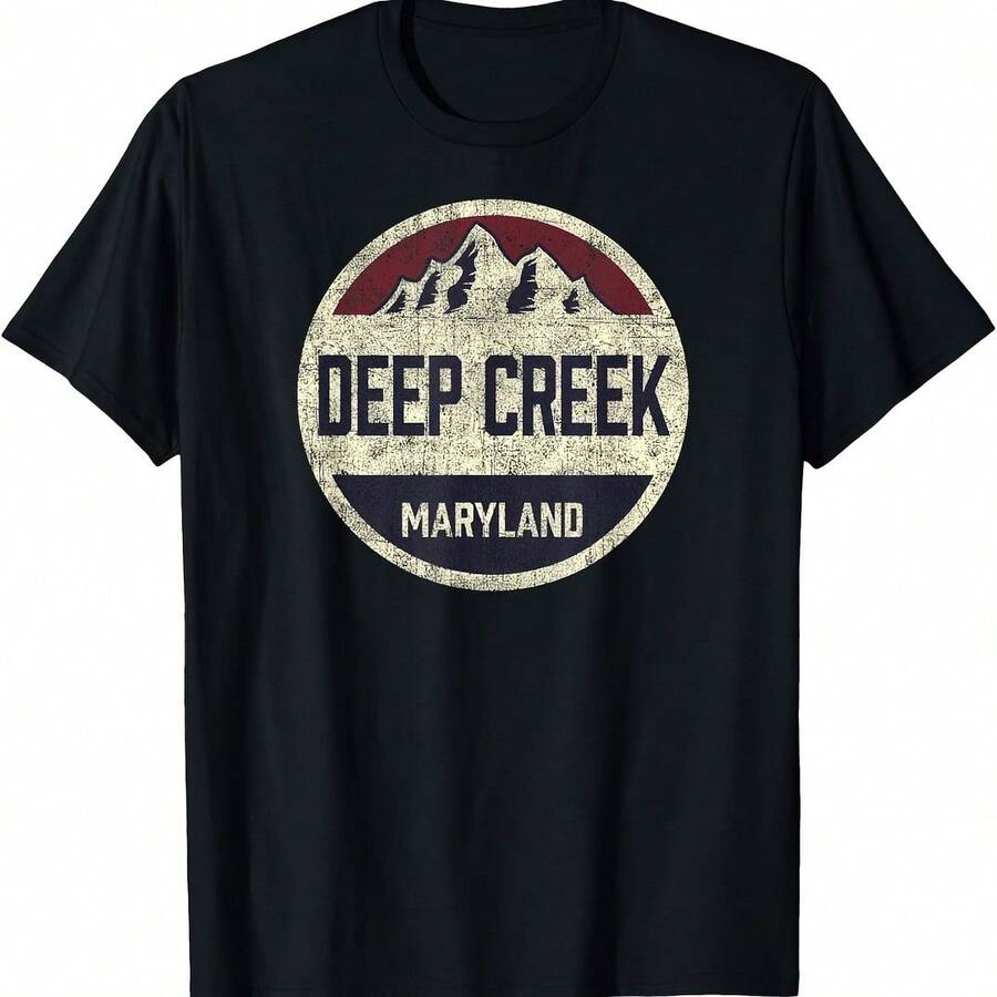 Vintage Retro Deep Creek Maryland Mountain Circle Ski T-Shirt - 藍色 - 查看 1