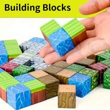 ODAPTO 25/50/75/100片装儿童磁性积木，磁性立方体堆叠玩具，STEM学习感官玩具，适合3-8岁男孩女孩，创意建筑/自然/户外主题，减压堆叠立方体，生日、圣诞节珍贵礼物，男孩磁性积木玩具 - 多色2 - 查看 2