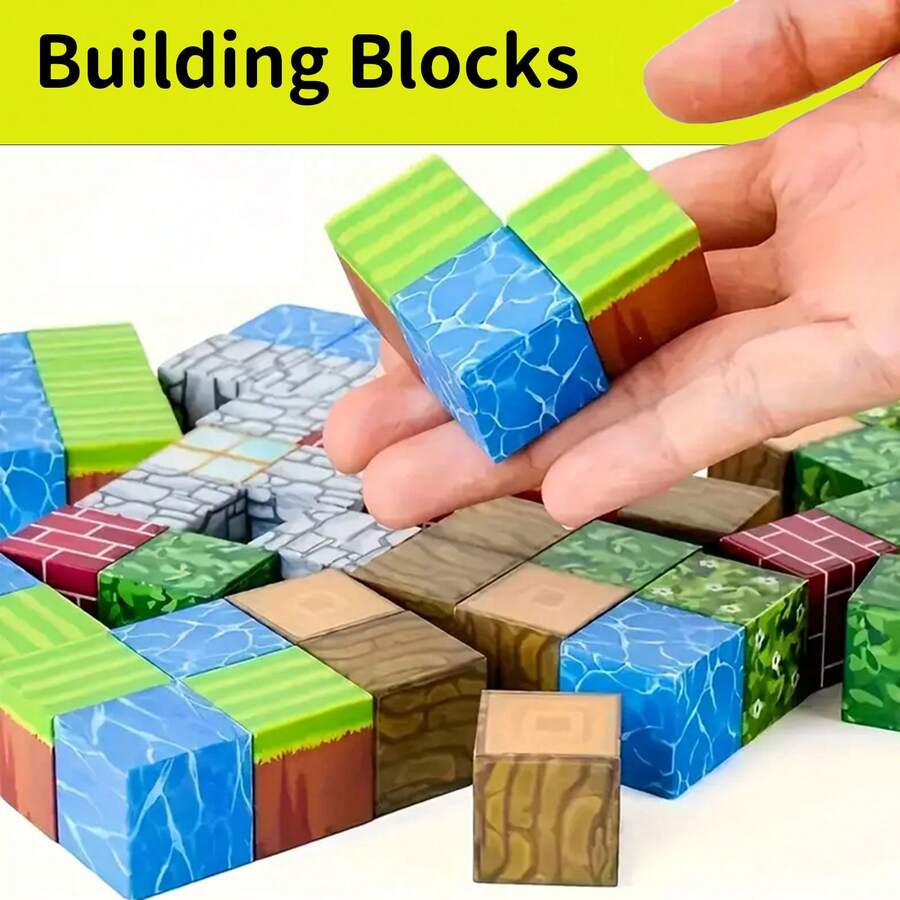 ODAPTO 25/50/75/100片装儿童磁性积木，磁性立方体堆叠玩具，STEM学习感官玩具，适合3-8岁男孩女孩，创意建筑/自然/户外主题，减压堆叠立方体，生日、圣诞节珍贵礼物，男孩磁性积木玩具