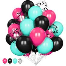20pcs Metallic Powder Pink, Turquoise Blue, Glitter Blue Latex Balloons, Suitable For 80s 90s Disco Karaoke Birthday Party - Multicolor - View 1