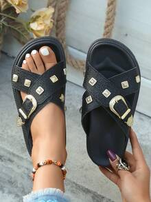 Women's Casual Slip-On Beach Slippers For Daily Wear - Black - View 1