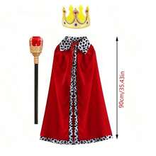 国王角色扮演服装红色斗篷节日化装舞会斗篷和权杖套装，公主王子长袍皇冠天鹅绒斗篷生日派对角色扮演服装 - 多色 - 查看 13