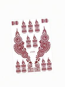 1 hoja de tatuaje de henna marrón temporal para manos y dedos, tatuaje de flores, tatuaje corporal temporal para festivales - Marrón - Ver 14