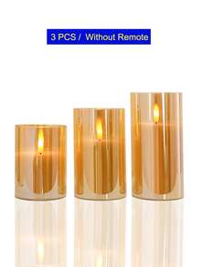 3PCS LED Flameless Candles, 3D Realistic Flickering Candles, No Flame Candles, Unscented Candles, Battery Operated, Suitable For Party, Halloween, Christmas, Wedding, Tabletop, Holiday Atmosphere Lighting - Gold - View 10