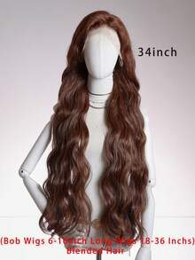 混合发丝由真人头发与合成纤维和蛋白质丝混合制成，合成蕾丝前假发，13*4蕾丝，180%密度，波浪卷假发，带婴儿发的波浪假发，适合女性日常派对佩戴，自然预拔毛无胶棕色蕾丝前假发（波波头，8-16英寸）。 - S4 - 查看 3