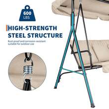 Columpio para Exterior con Toldo Ajustable │ Silla Columpio de 3 Asientos para Adultos con Cojines Gruesos │ Estructura de Acero Resistente │ Ideal para Porche, Jardín o Patio Trasero - Beis - Ver 5