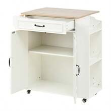 Kitchen Trolley With Folding Worktop, Drawers, Anti-Roll Kitchen Cabinet With Shelf, Towel Rack, Spice Rack, Serving Trolley - White - View 8