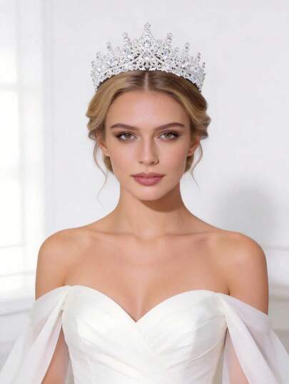 1pc Luxury Semi-Circle Crown Rhinestone Decor, Bridal Wedding Party Tiara, Royal Princess, Crowns, Headpiece, Costume Crown, Hair Garland, Head Wreath