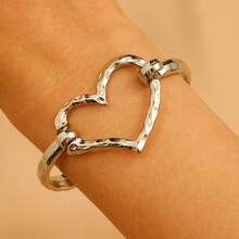 Women's Exaggerated Unique Fashion Creative Cross Heart Shaped Adjustable Bangle Bracelet, Elegant Personalized Heart Cross Design Jewelry - Love Heart - View 12