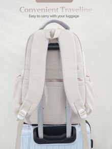 1 PC Beige Solid Color Animal Portable Travel Versatile Commuting Backpack,Multifunctional And Large Capacity Fashionable And Casual Large Capacity Portable Zipper School Bags,Travel Storage Stationery Storage,Vacation Essentials Satchel, Suitable For Earphones, Chargers, Lipstick, Cosmetics, Perfume, Skin Care And Beauty Products, Nurses, Students, Keys, Holiday Gifts - 米色 - 查看 5