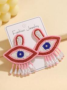 1 Pair Handmade Devil's Eye Beaded Earrings - Women's Fashion Jewelry, Suitable For Theme Parties And Daily Wear - Multicolor - View 4