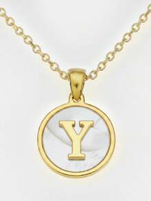 1pc 18K Gold Stainless Steel Letter Pendant Necklace - Gold - View 25