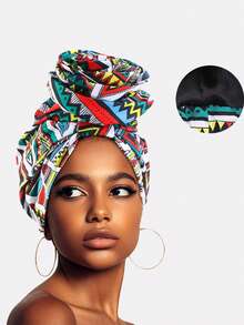 1pc Women's African Retro Print Lining Fashion Floral Headscarf, Suitable For Daily Use - Multicolor - View 9