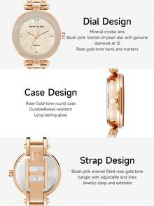 Anne Klein Women's Dress Watch, Stainless Steel Expandable Band, Round Dial, Ultra-Thin Bangle Style Wristwatch - Rose Gold - View 3