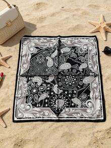 1条优雅佩斯利花卉印花27.5英寸方巾，多功能丝质头巾，时尚发带，领带，女士装饰品 - 黑色 - 查看 5