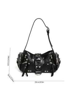 Women's Shoulder Bags/Hobo Bags: Fashionable, Unique, Simple, Versatile, Street Style, Sweet And Cool, Sexy, Y2K Studded, Biker, Punk, And Youthful. - Black - View 3