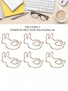 10个创意金属玫瑰金兔子造型回形针，可爱动物造型回形针，趣味书签，文具，独特办公用品