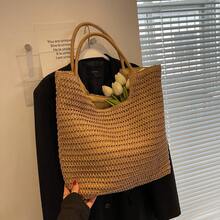 1pc Fashionable High-End Fresh Niche Versatile Woven Tote Bag, Large Capacity Beach Casual Shoulder Straw Bag - Brown - View 4