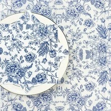 Bộ 20/60/100 khăn ăn họa tiết hoa cổ điển, chất liệu sứ xanh trắng, lý tưởng cho đám cưới, sinh nhật, tiệc ngoài trời - hoàn hảo cho nhà hàng, nhà bếp, quán cà phê, trang trí hoa. - màu xanh da trời - Xem 2
