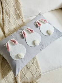 1pc Easter Grey Rabbit Embroidered Throw Pillow Cover, 3D Rabbit Ear Decor Cushion Cover, Suitable For Indoor Decor, Spring/Summer Pillowcase, Inner Pillow Not Included - Grey - View 8