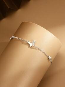 1 件 S925 纯银蝴蝶锆石手链，优雅的女士珠宝配饰，春夏季，送给母亲/女友的礼物 - 銀色 - 查看 5