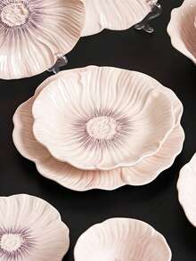 1pc Ins风格花卉陶瓷盘，不对称花卉图案釉面盘，家用餐盘，甜点盘，蛋糕盘，办公室下午茶糖果盘，西式牛排和意大利面盘，水果沙拉盘，花碗，饭碗