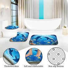 1pc/3pcs/4pcs Underwater World Dolphin Multifunctional Bathroom Decor Shower Curtain Set, Free 12 Hooks Included, Elegant Holiday Atmosphere, Bathroom Mat, U-Shaped Floor Mat And Round Toilet Mat, Suitable For All Scenarios Bathroom Set - Multicolor - View 9