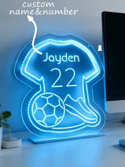 Personalized Football Jersey Neon Light Logo, Handmade Football Jersey Name Logo, Football Wall Decor, Football Fan Boy Gift, Children's Bedroom Sign, Brand New 3D Side Illuminated Neon Light Logo