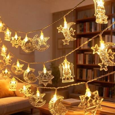 1pc Moon Star Kerosene Castle String Lights, 78.74inch/118.11inch 10/20 LED, Bedroom Lights, Smart, Home Decoration(Batteries Not Included)