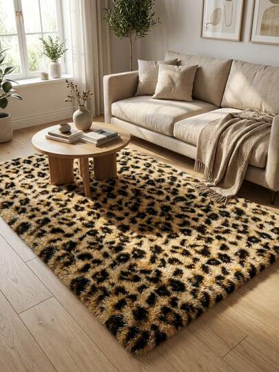 1pc Long Plush Leopard Print Carpet, New Year Carpet, Autumn/Winter New Carpet, Artificial Fur Long Plush Carpet, Machine Washable, Pile Length 5-7cm, Solid Color Long Plush Carpet, Living Room Carpet, Dining Room Carpet, Can Be Used As Window Sill Pad, Bedroom Carpet, Bedside Carpet, Children's Room Carpet, Toy Room Carpet, Decorate Vanity, Warm New Style For Autumn/Winter, Non-Slip And Easy To Clean, Christmas, New Year Carpet, Living Room Carpet, Bedroom Carpet, Children's Room Carpet, Bedside Carpet