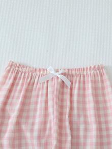 2pcs Plaid Print Pajama Set, Sweet & Cute Lapel Button Long Sleeve Top And Pants, Women Sleepwear & Loungewear For Home Use - Pink - View 5