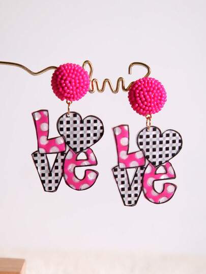 Pink Snail 原创设计手工闪亮树脂耳环，配金属链流苏，趣味可爱情书造型垂坠耳环，适合女性、女孩，夏季、冬季、度假、假日、海滩派对佩戴，是送给她的礼物，也是情侣礼物的理想之选。