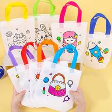 10/25pcs Random DIY Graffiti Gift Bags, Comes With 8pcs Random Color Pens, Personalized Colorful Cartoon Non-Woven Fabric Painting And Coloring Tote Bags, Suitable For Birthday Party, Christmas, Valentine's Day, Easter, New Year And Spring Festival Gifts, Gift Packaging And Storage - Multicolor - View 4