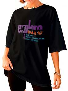 Camiseta Oversized Explore Moda Urbana Street Unissex DTF ref4499 - Preto - Visão 4