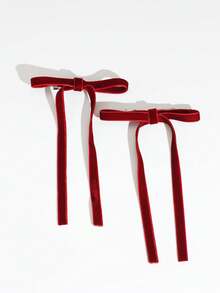 2个芭蕾舞风格长款丝带蝴蝶结发夹，时尚可爱，适合各种场合，包括情人节、情人节礼物、发夹、爪夹、学生用品、优雅、学院风、冬季女装、蝴蝶结、头饰、发卡 - 黑色 - 查看 8