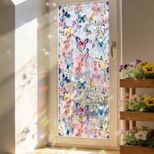 1片春季窗贴，静电吸附粉色花藤玻璃贴纸，隐私遮光膜，适用于厨房、浴室和家居装饰 - 彩色 - 查看 5