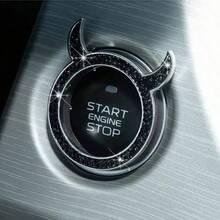 1pc Multi-Color Rhinestone Devil Horn Car Ignition Key Decoration Ring, Rhinestone Decor Car One-Key Start Button Decoration, 3D Devil Horn Quirky Design With Sparkling Rhinestones, Brilliant Shine Under Light - 1pc Devil Horn Starter Key Ring - View 5