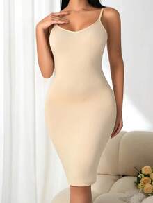 SEXYEYE Seamless Elegant Slip Dress With A Full-Length Design, Featuring An Anti-Exposure Layer, Comfortable And Breathable Fabric, Suitable For Women, Without Shaping Functionality - 杏色 - 查看 5