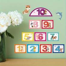 1pc Removable PVC Digit Wall Sticker With Different Animal Patterns On Numbers 1 And 10, Suitable For Living Room, Bedroom And Floor Decor - Multicolor - View 5