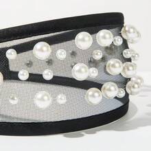 1件闪亮复古涤纶纤维珍珠优雅发箍，时尚网纱透明发箍/发夹，适合女性，可搭配连衣裙、海滩度假、日常穿搭，优雅可爱 - 彩色 - 查看 6