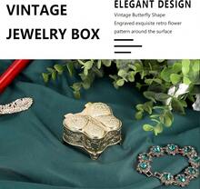 Butterfly Trinket Box Vintage Style Jewelry Storage Treasure Chest - Gold - View 4