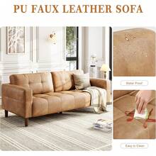 Dragonpad 83 Inch Wide Sofa Couch, 3-Seater Faux Leather Sofa Couch With Spring Cushion, Modern Sofa With Deep Seats And 2 Removable Back Cushions, For Living Room, Bedroom, Apartment, Office - trái cam - Xem 7