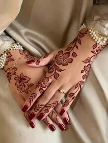 3张月亮花朵图案酒红色临时纹身贴纸 - Manhaiti Design 人体彩绘纹身，适合派对和节日 - 紅色 - 查看 2