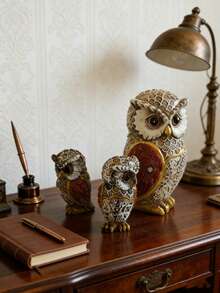 Vintage Carved Owl Decor - Bohemian Vintage Style Home Decoration For Living Room / Desk,Study, Housewarming / Holiday Gift, Small Home Accent - Multicolor - View 5