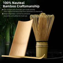 MYVIT 9件套抹茶茶具，包括日式陶瓷抹茶碗、抹茶筅、竹制抹茶筅架、勺子、茶叶罐、竹制托盘，手工抹茶仪式套装，礼盒包装，适合送礼、节日，可重复使用，日常必备 - 白色 - 查看 6