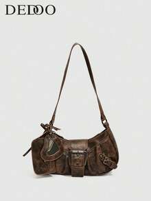 Retro Bag 1PC Y2K Gothic Fashionable Type Rivet Decoration Vintage Block Decoration Women's Shoulder Bags And Shoulder Botes Are Adjusted For Daily Travel, Fashion Niche Design, Steampunk, Goth,Bag For Women, Cool Girls Street Wear,Peferct For Music Festival, Concert, Rock Style Bag For Women, Rock Style Bag For Women - 棕色 - 查看 1