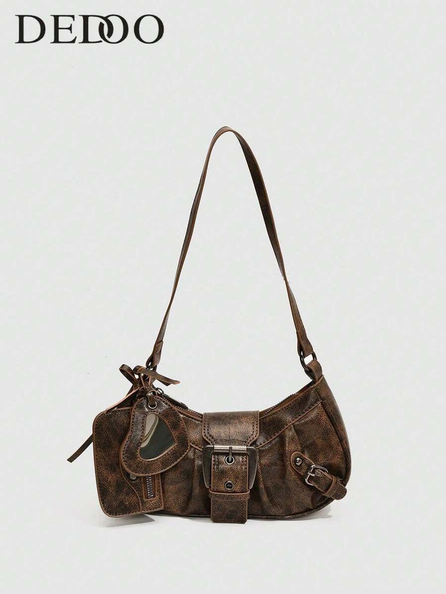 Retro Bag 1PC Y2K Gothic Fashionable Type Rivet Decoration Vintage Block Decoration Women's Shoulder Bags And Shoulder Botes Are Adjusted For Daily Travel, Fashion Niche Design, Steampunk, Goth,Bag For Women, Cool Girls Street Wear,Peferct For Music Festival, Concert, Rock Style Bag For Women, Rock Style Bag For Women - 棕色 - 查看 1