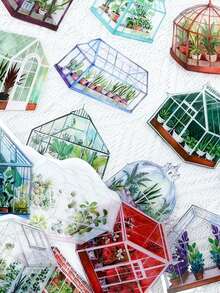 50pcs Gothouse Flower Sticker Cartoon Hand-Drawn PET Transparent Decals For Laptop Luggage Bottle Scrapbook Diary Phone Case Sticker - Multicolor - View 4